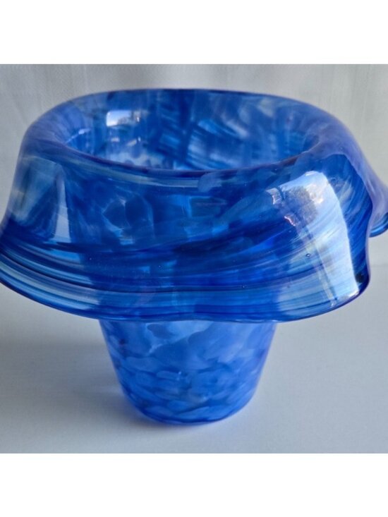 bp Other - Blown Glass VASE Blue and White Swirled Tulip Shape Art Glass 6 x 8 " Stamped BP